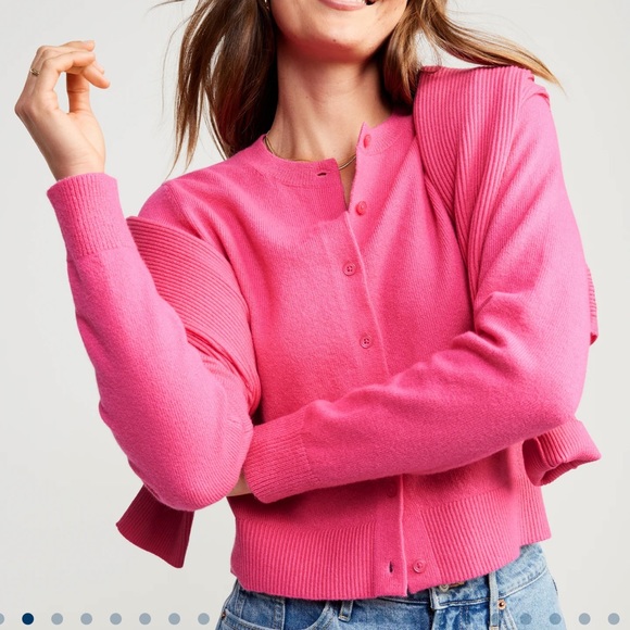 NWT OLD NAVY Printed Cropped Cozy-Knit Cardigan Color: Pink A Boo: - Picture 4 of 6